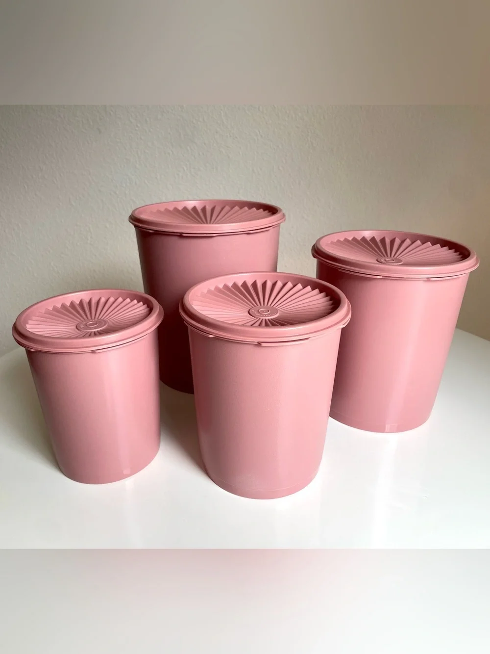 Vintage 80s Tupperware Servalier Canister Set of 4, Dusty Rose